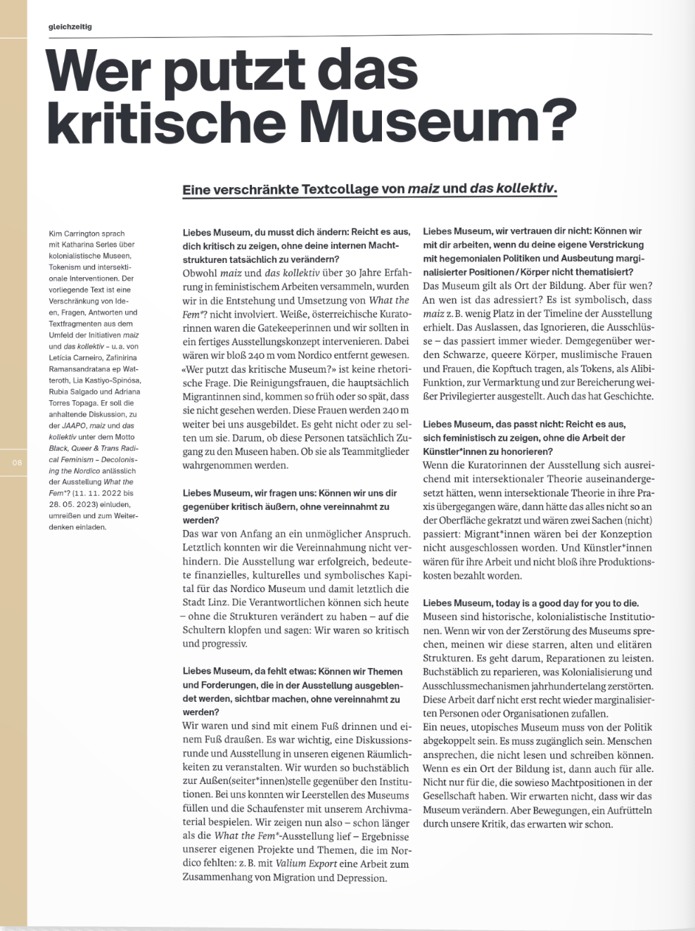 Wer putzt das kritische Museum Kupf